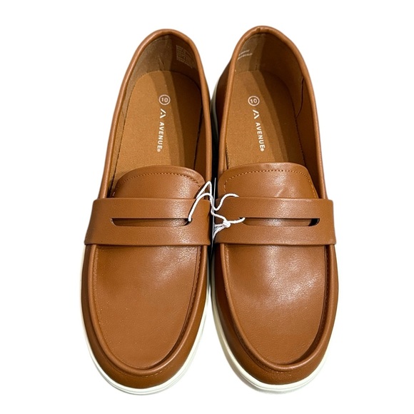 Men’s Casual Loafers Size 10 Brown Vegan Leather Slip On Avenue NEW - Picture 2 of 11